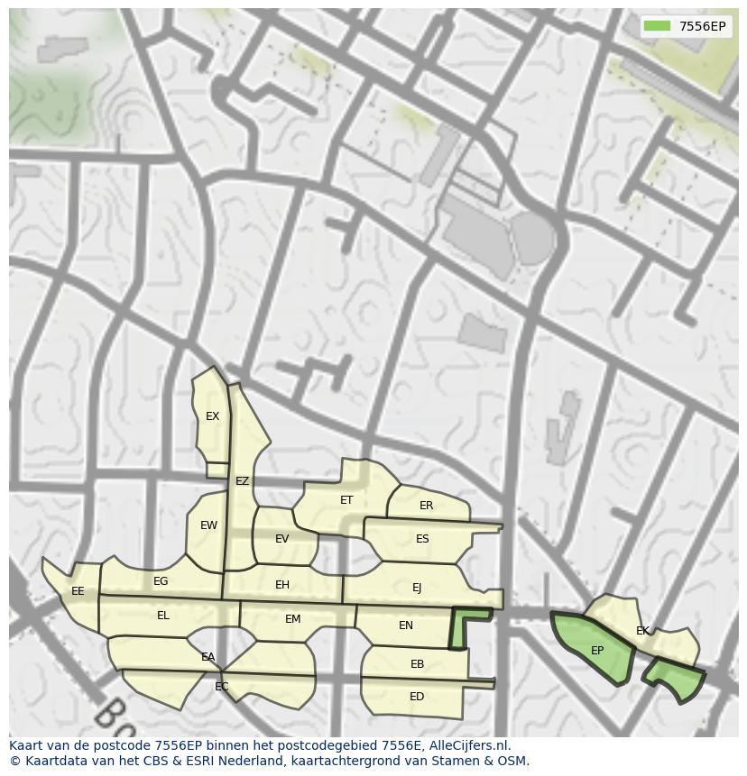 Afbeelding van het postcodegebied 7556 EP op de kaart.
