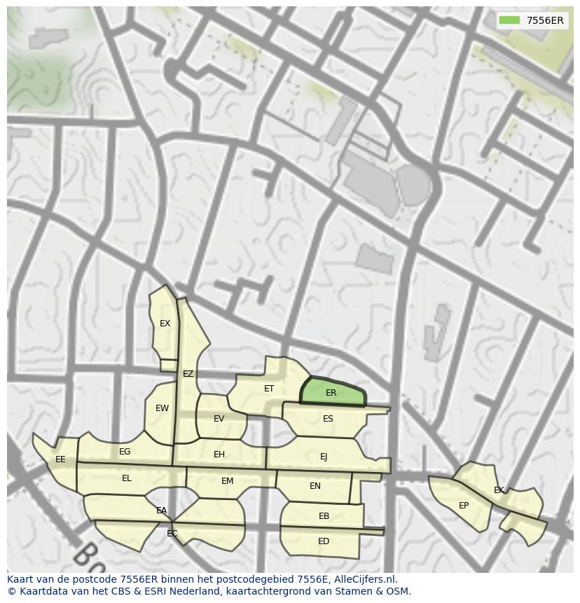 Afbeelding van het postcodegebied 7556 ER op de kaart.