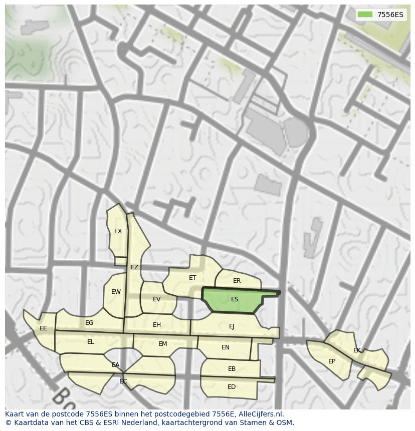 Afbeelding van het postcodegebied 7556 ES op de kaart.