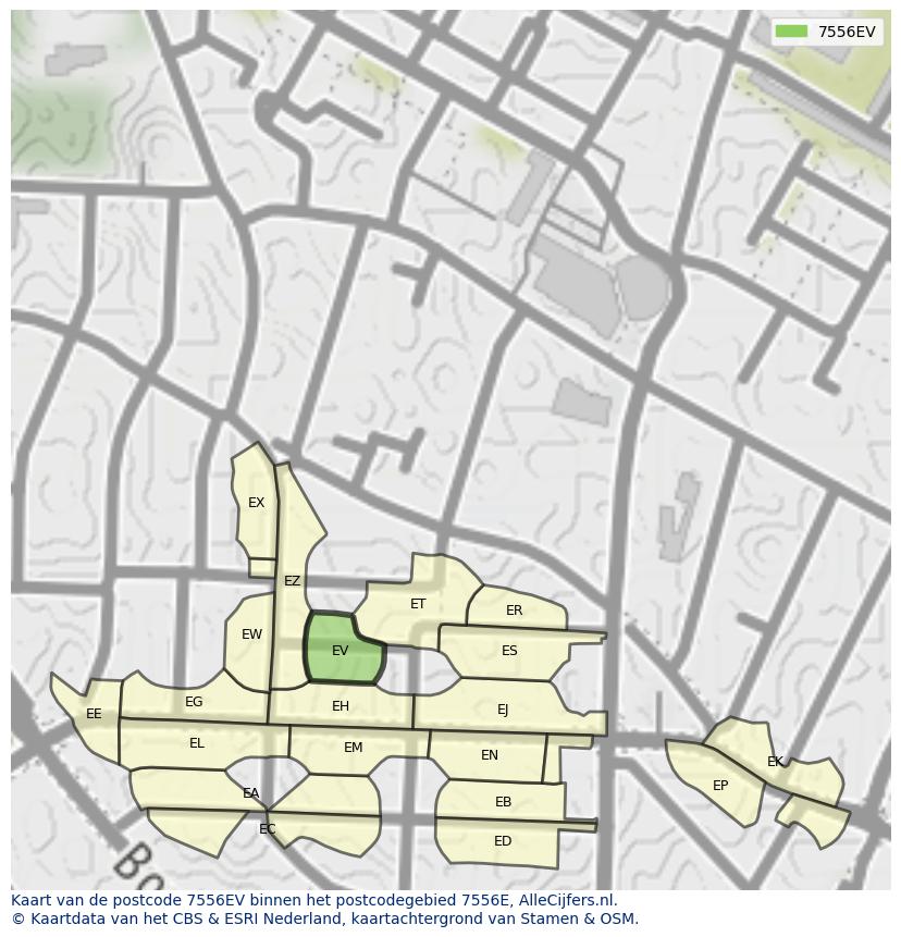 Afbeelding van het postcodegebied 7556 EV op de kaart.