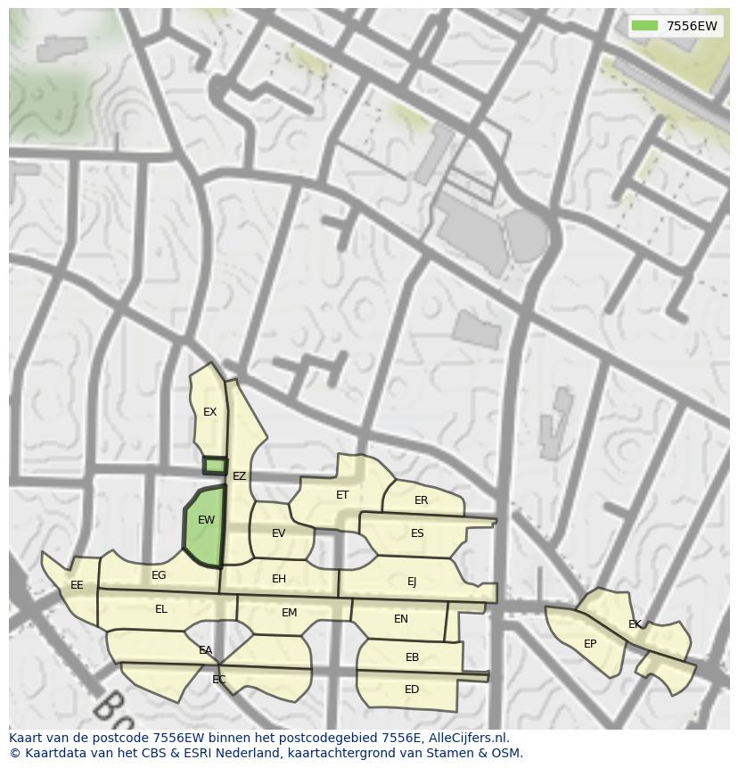 Afbeelding van het postcodegebied 7556 EW op de kaart.