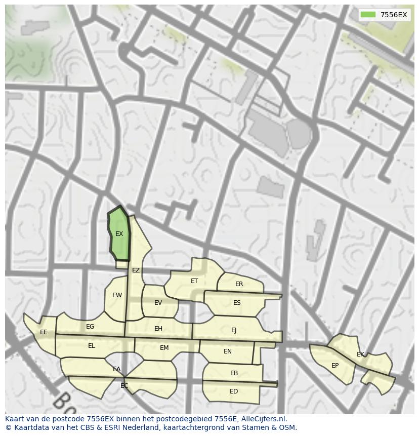 Afbeelding van het postcodegebied 7556 EX op de kaart.
