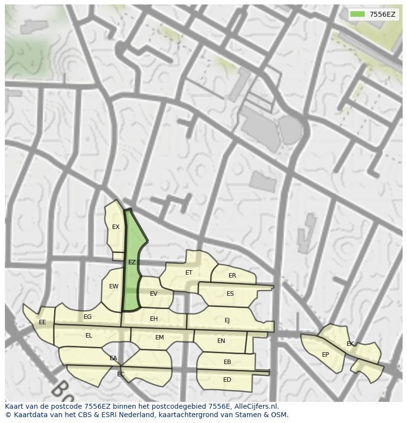 Afbeelding van het postcodegebied 7556 EZ op de kaart.