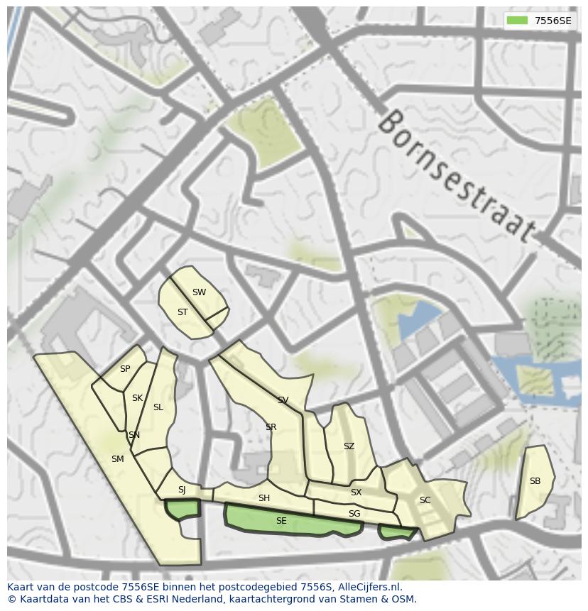 Afbeelding van het postcodegebied 7556 SE op de kaart.