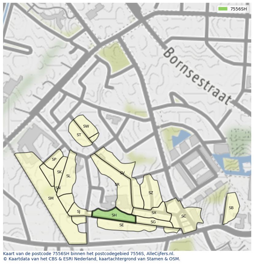 Afbeelding van het postcodegebied 7556 SH op de kaart.