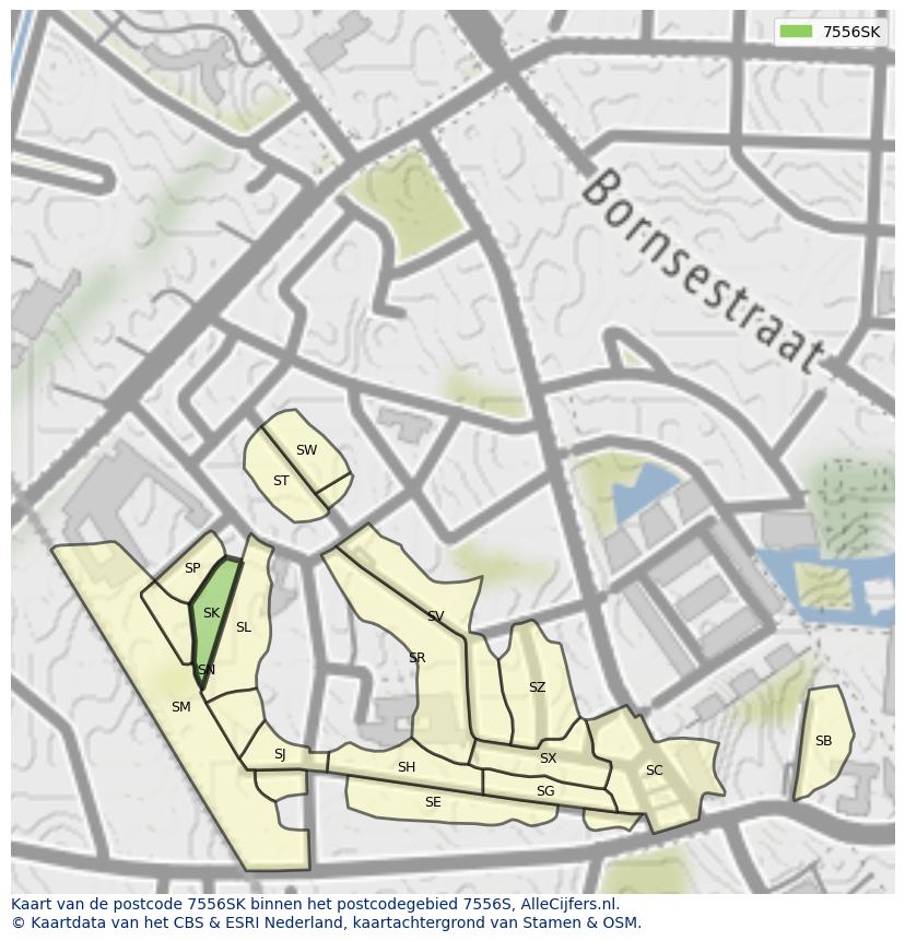 Afbeelding van het postcodegebied 7556 SK op de kaart.