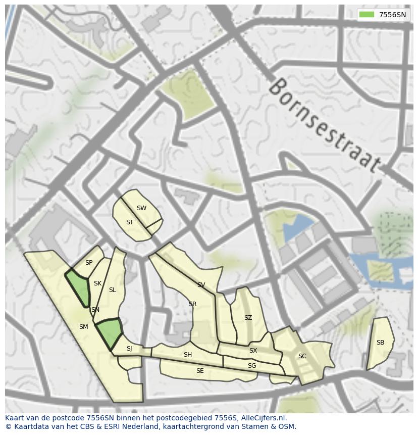 Afbeelding van het postcodegebied 7556 SN op de kaart.