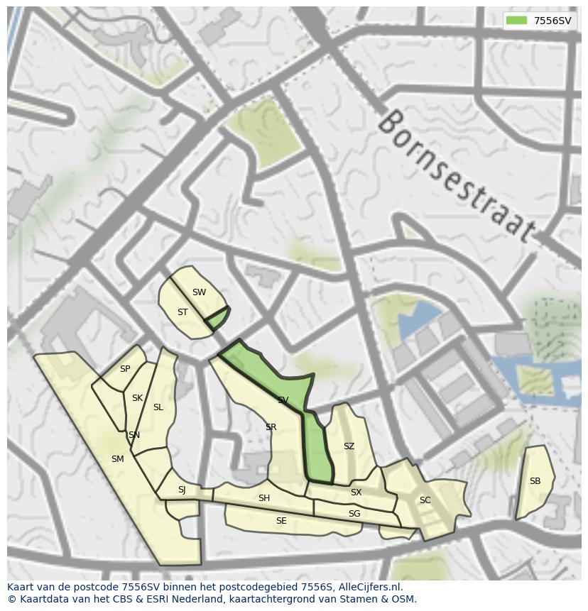 Afbeelding van het postcodegebied 7556 SV op de kaart.