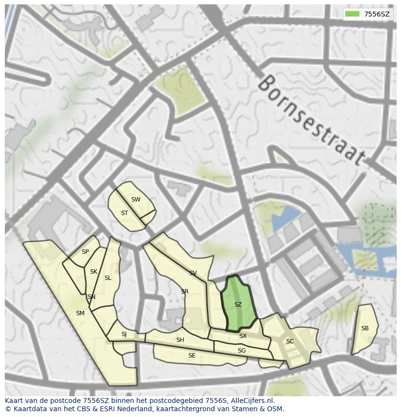 Afbeelding van het postcodegebied 7556 SZ op de kaart.