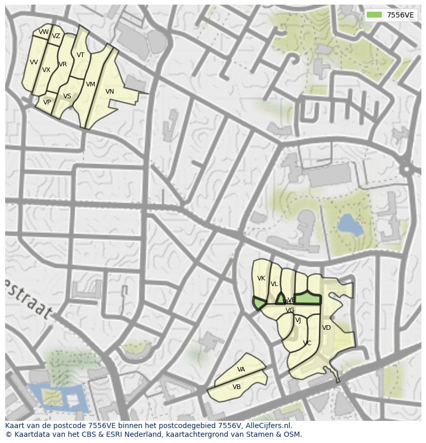 Afbeelding van het postcodegebied 7556 VE op de kaart.