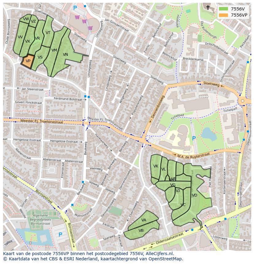 Afbeelding van het postcodegebied 7556 VP op de kaart.