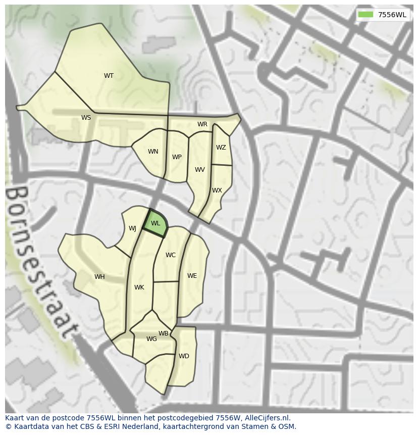 Afbeelding van het postcodegebied 7556 WL op de kaart.