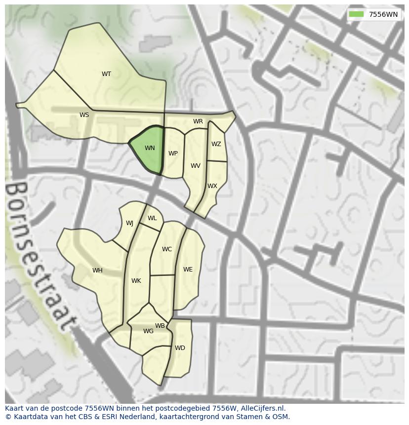 Afbeelding van het postcodegebied 7556 WN op de kaart.
