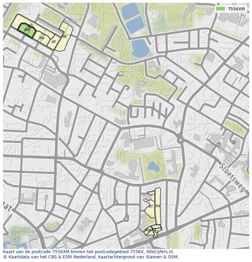 Afbeelding van het postcodegebied 7556 XM op de kaart.