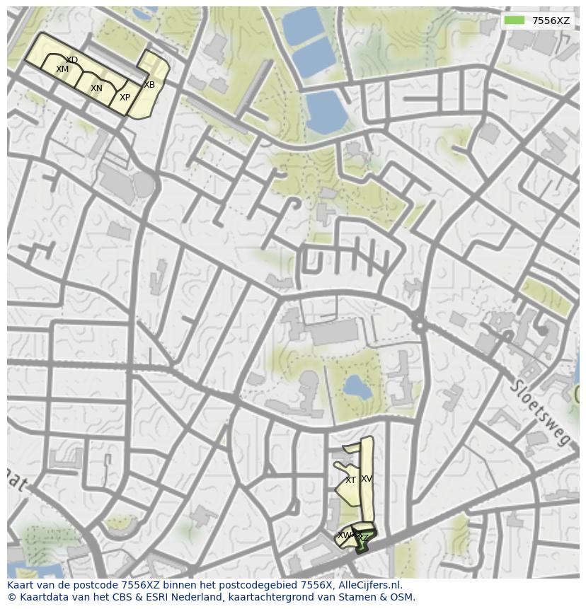 Afbeelding van het postcodegebied 7556 XZ op de kaart.