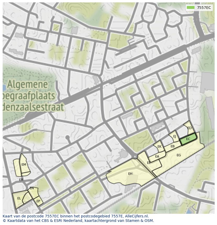 Afbeelding van het postcodegebied 7557 EC op de kaart.