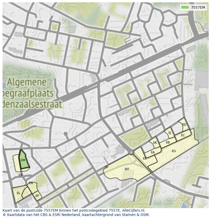 Afbeelding van het postcodegebied 7557 EM op de kaart.