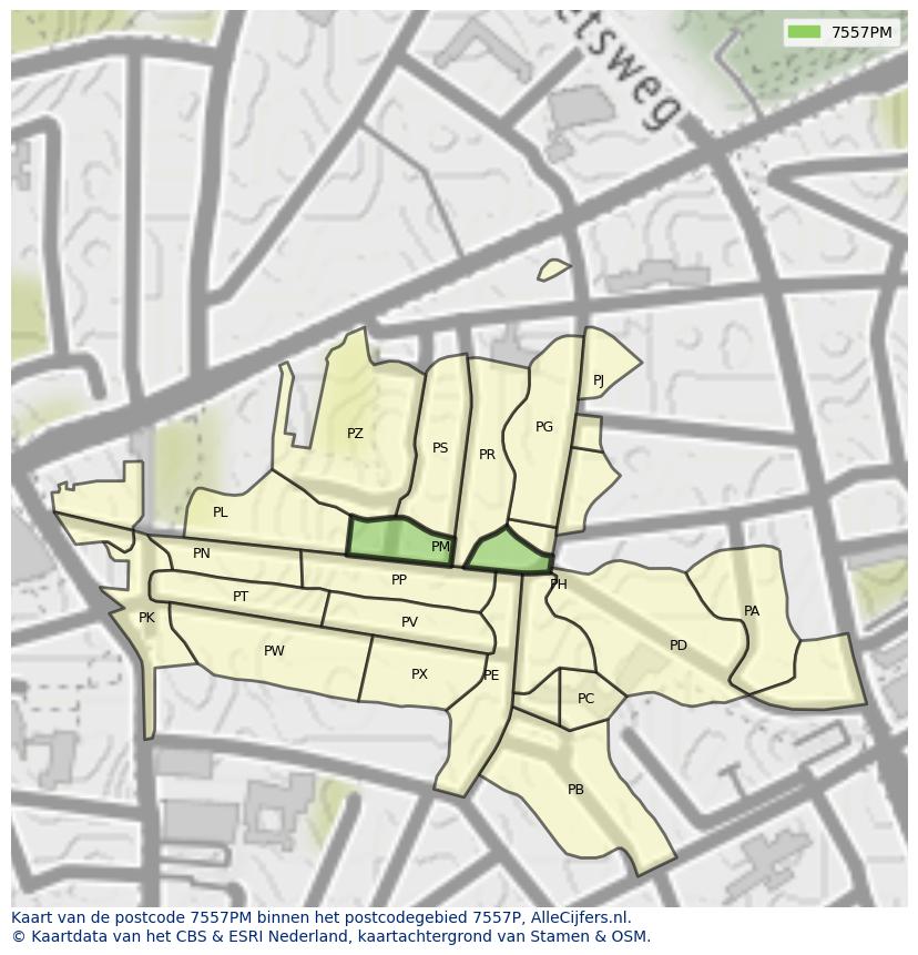 Afbeelding van het postcodegebied 7557 PM op de kaart.