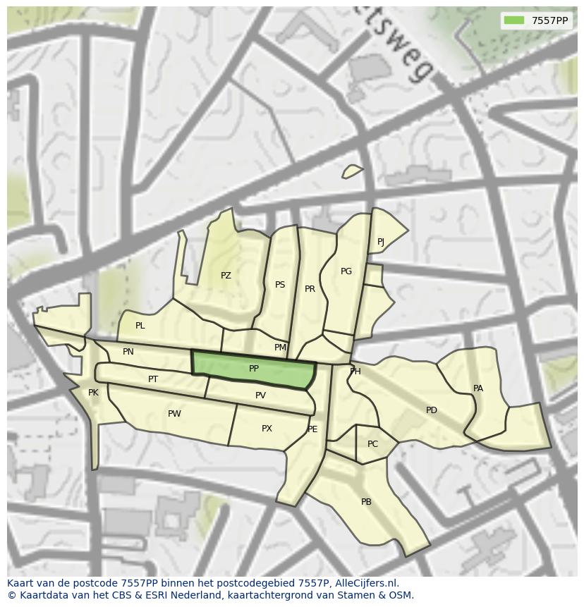 Afbeelding van het postcodegebied 7557 PP op de kaart.