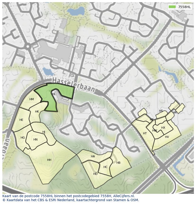 Afbeelding van het postcodegebied 7558 HL op de kaart.