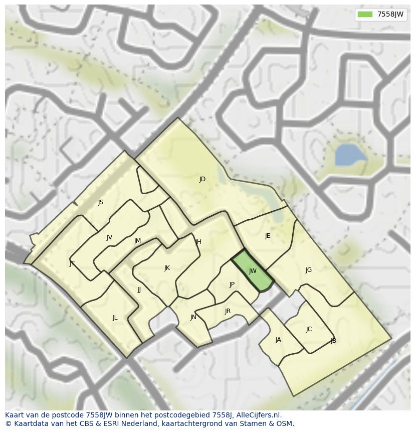 Afbeelding van het postcodegebied 7558 JW op de kaart.