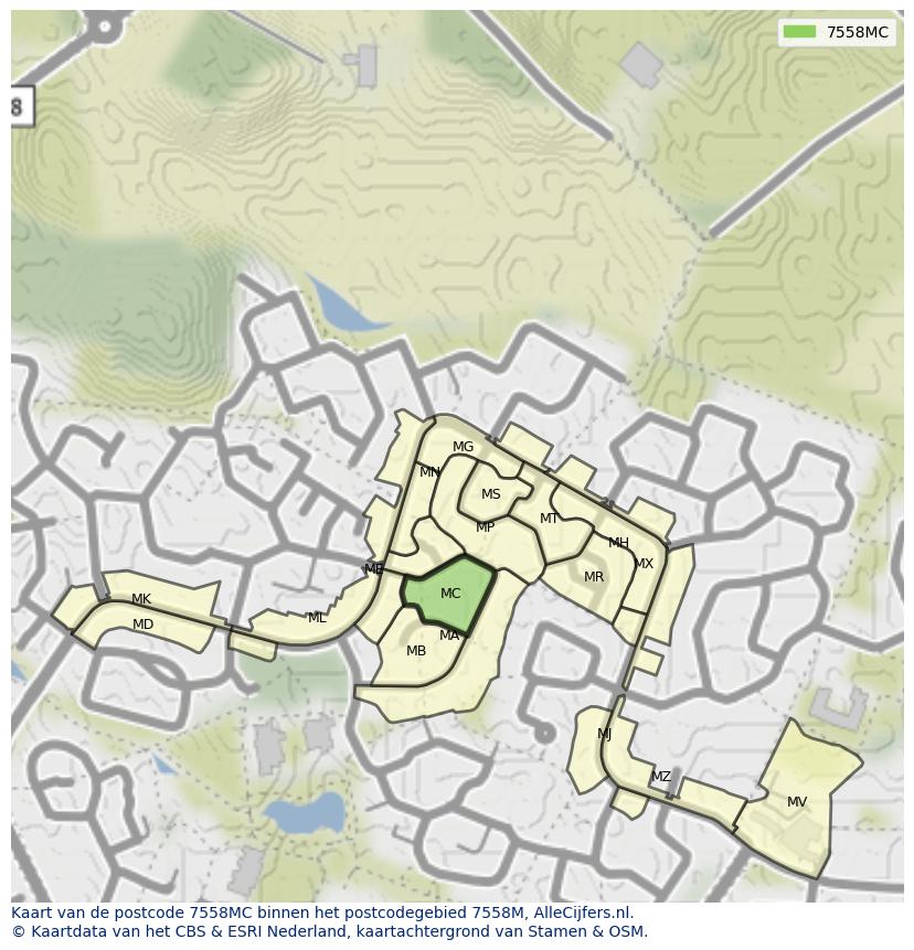 Afbeelding van het postcodegebied 7558 MC op de kaart.