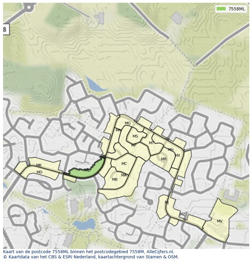 Afbeelding van het postcodegebied 7558 ML op de kaart.