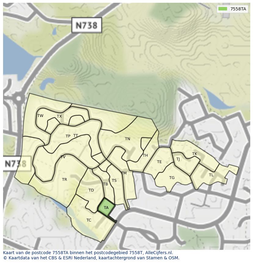 Afbeelding van het postcodegebied 7558 TA op de kaart.
