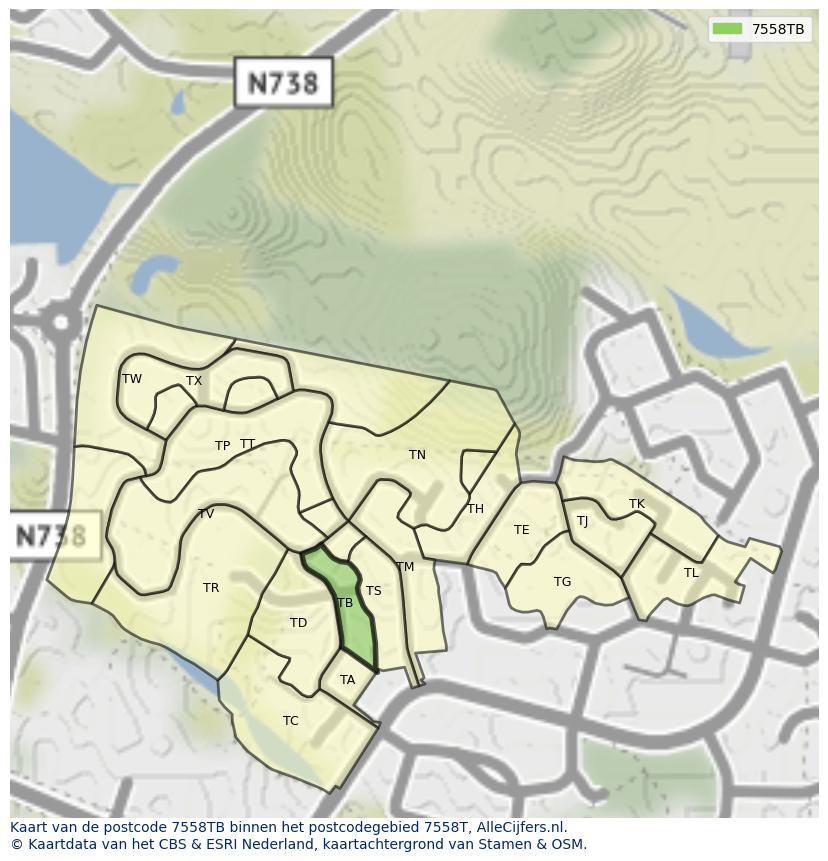 Afbeelding van het postcodegebied 7558 TB op de kaart.