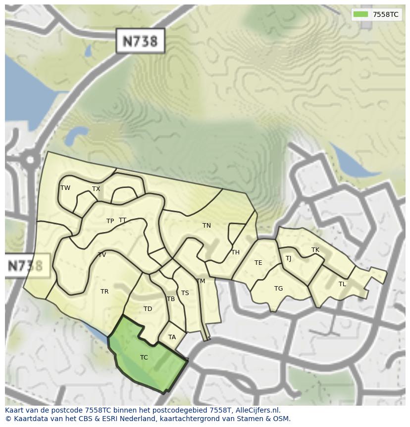 Afbeelding van het postcodegebied 7558 TC op de kaart.