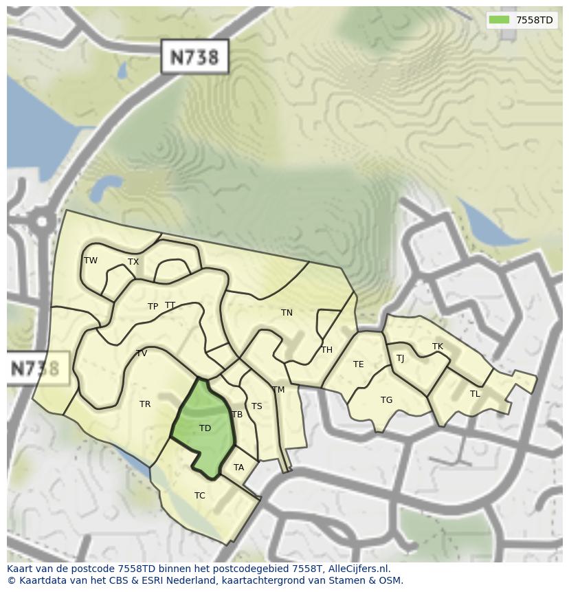 Afbeelding van het postcodegebied 7558 TD op de kaart.