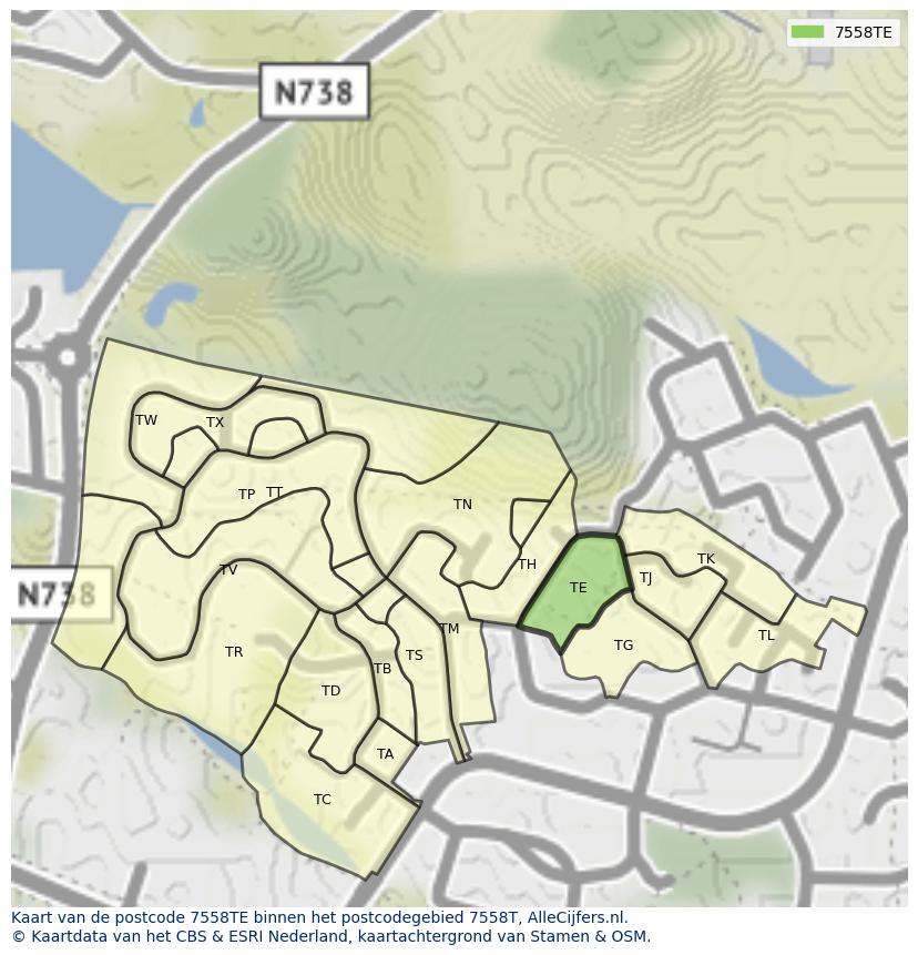 Afbeelding van het postcodegebied 7558 TE op de kaart.