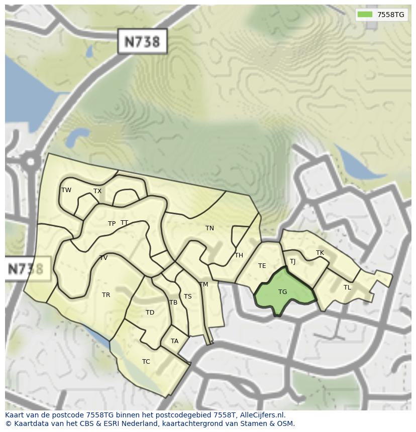 Afbeelding van het postcodegebied 7558 TG op de kaart.
