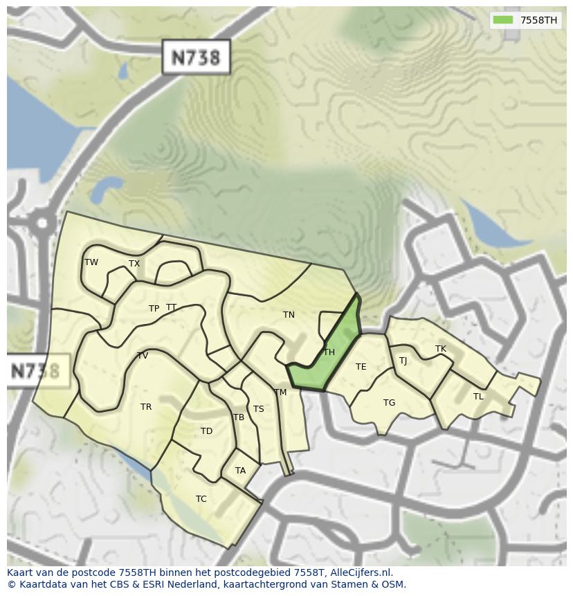 Afbeelding van het postcodegebied 7558 TH op de kaart.