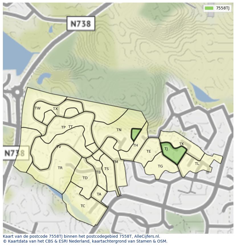 Afbeelding van het postcodegebied 7558 TJ op de kaart.