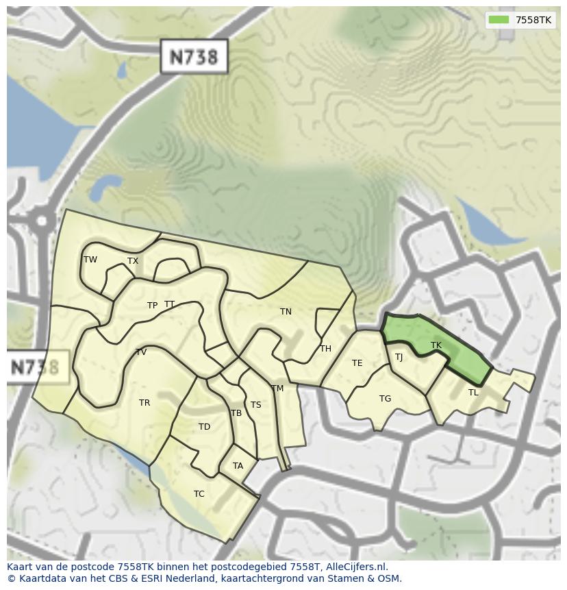 Afbeelding van het postcodegebied 7558 TK op de kaart.