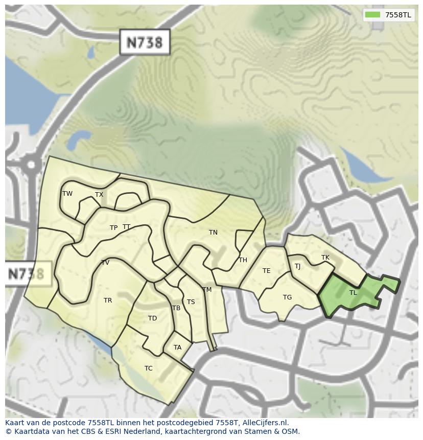Afbeelding van het postcodegebied 7558 TL op de kaart.