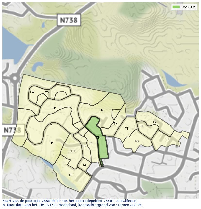 Afbeelding van het postcodegebied 7558 TM op de kaart.