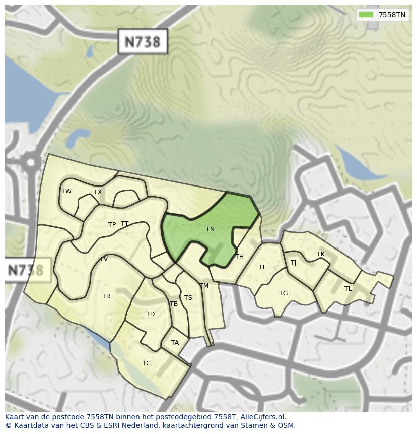 Afbeelding van het postcodegebied 7558 TN op de kaart.