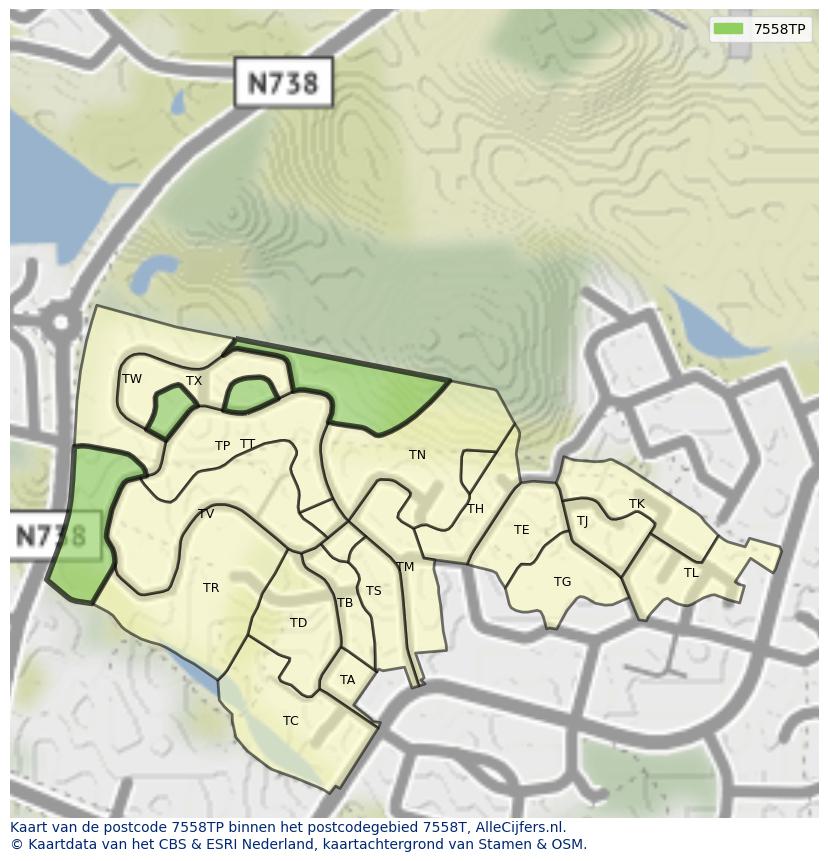 Afbeelding van het postcodegebied 7558 TP op de kaart.