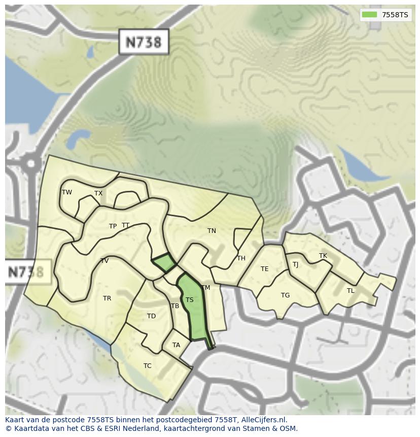 Afbeelding van het postcodegebied 7558 TS op de kaart.