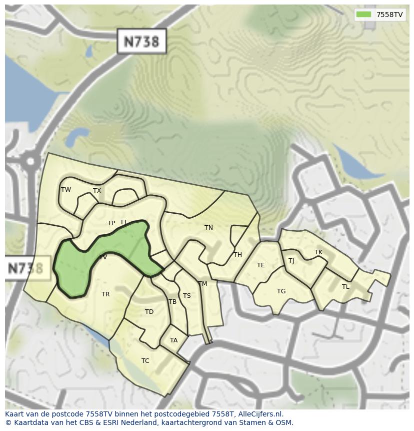 Afbeelding van het postcodegebied 7558 TV op de kaart.