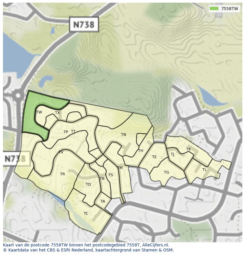 Afbeelding van het postcodegebied 7558 TW op de kaart.
