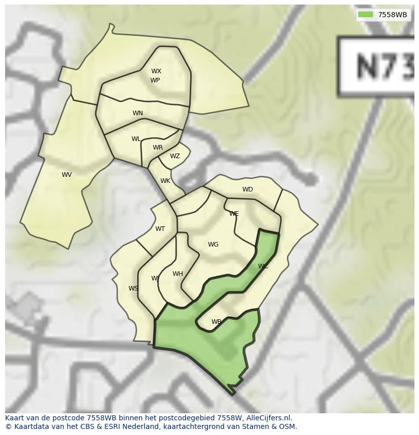 Afbeelding van het postcodegebied 7558 WB op de kaart.