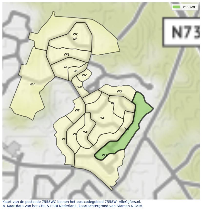 Afbeelding van het postcodegebied 7558 WC op de kaart.