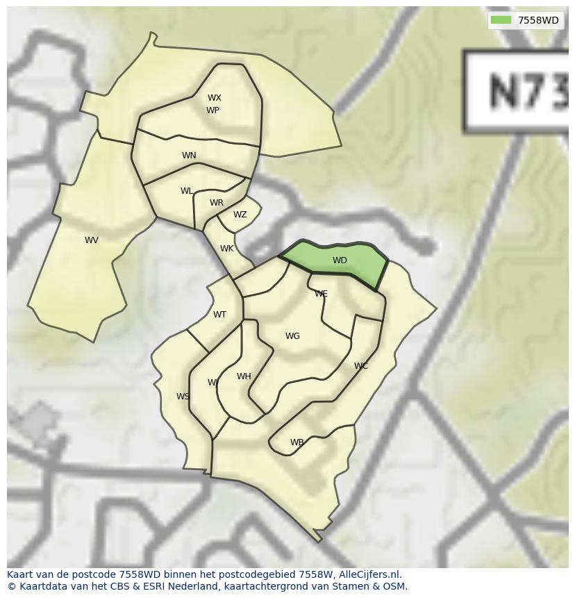 Afbeelding van het postcodegebied 7558 WD op de kaart.