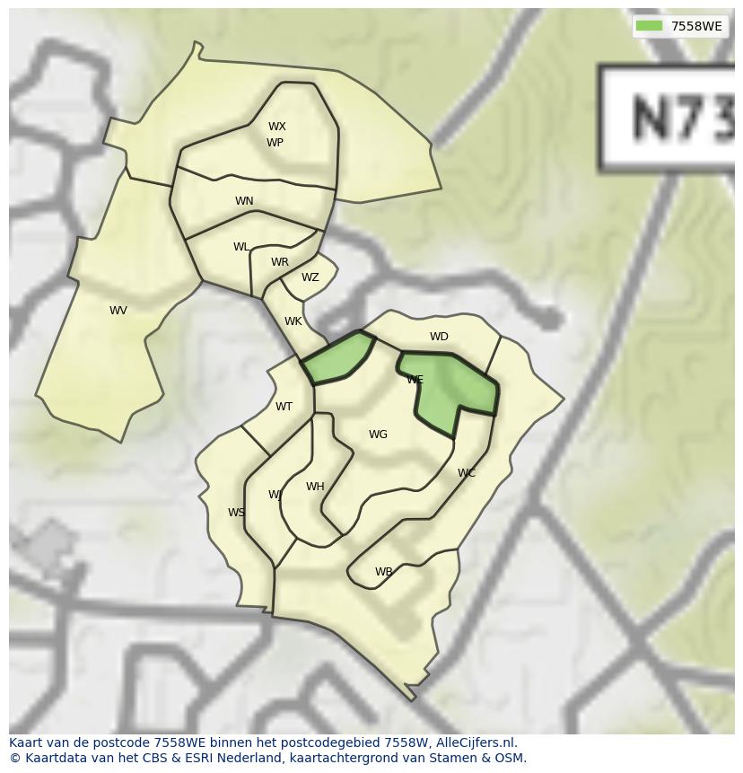 Afbeelding van het postcodegebied 7558 WE op de kaart.