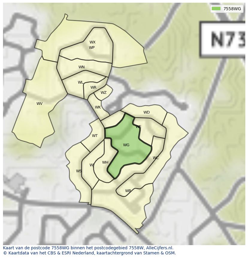 Afbeelding van het postcodegebied 7558 WG op de kaart.