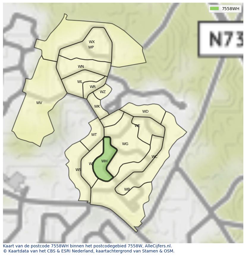 Afbeelding van het postcodegebied 7558 WH op de kaart.
