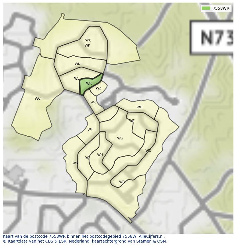 Afbeelding van het postcodegebied 7558 WR op de kaart.